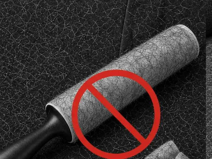 Lint roller and used sticky sheets marked as a failed method